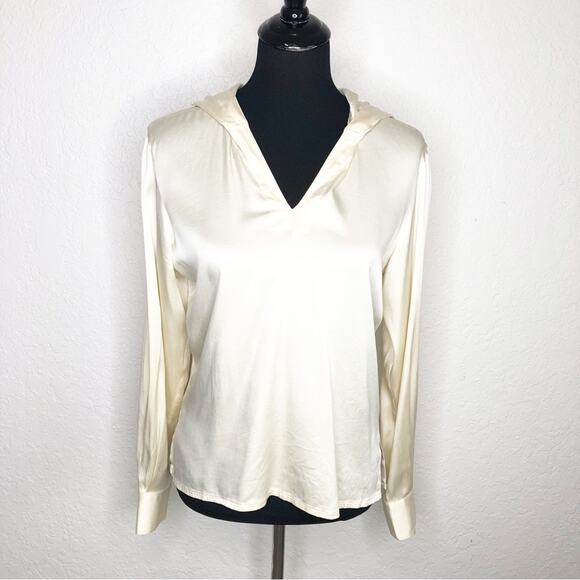 Ron Leal cream ivory silk hooded popover top size 8 - Picture 1 of 16